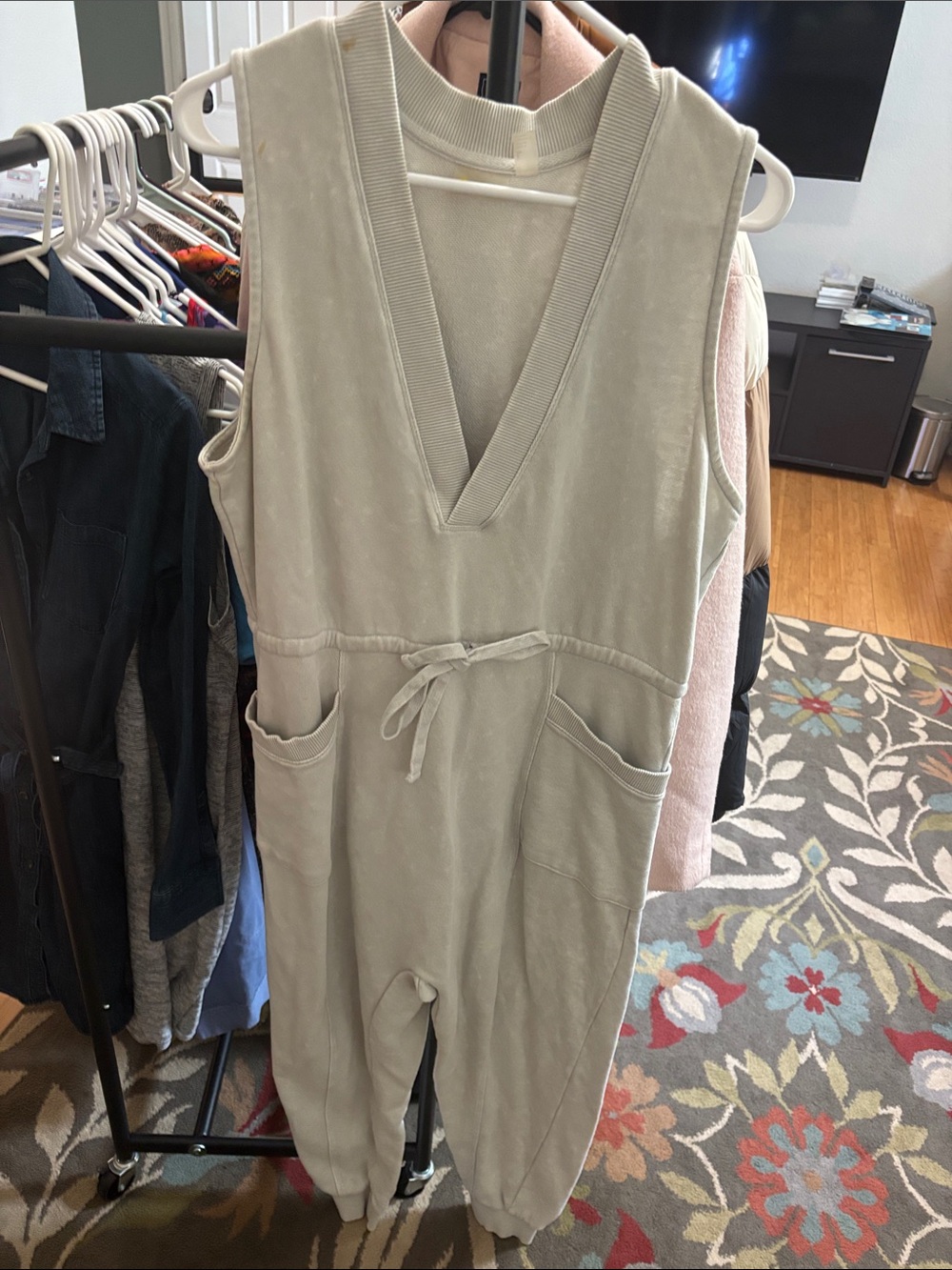 Sleeveless V-Neck Utility Romper - Light Sage